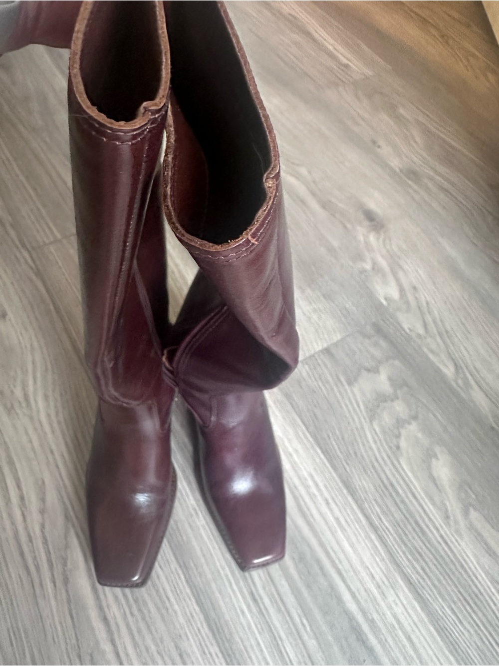 Vince Camuto Over-the-Knee Square Toe Leather Boots in Burgundy